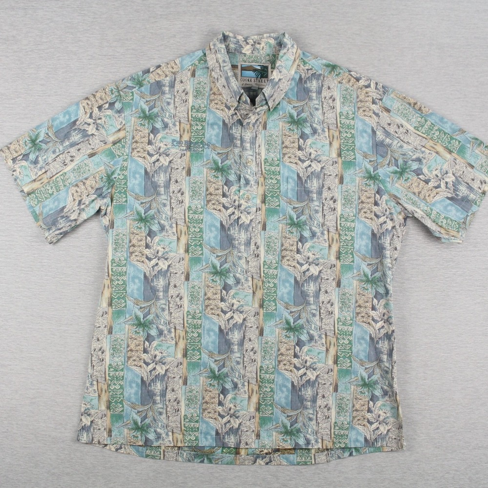 Cooke Street Hawaiian Popover Shirt Mens L Blue Green Cotton Pro Bowl 1996